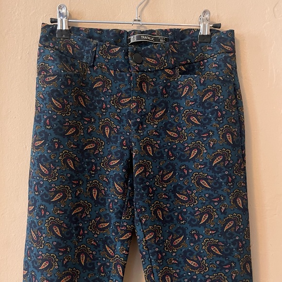 🎉rare🎉 Zara green paisley print rolled hem straight leg trouser pants - Picture 6 of 13